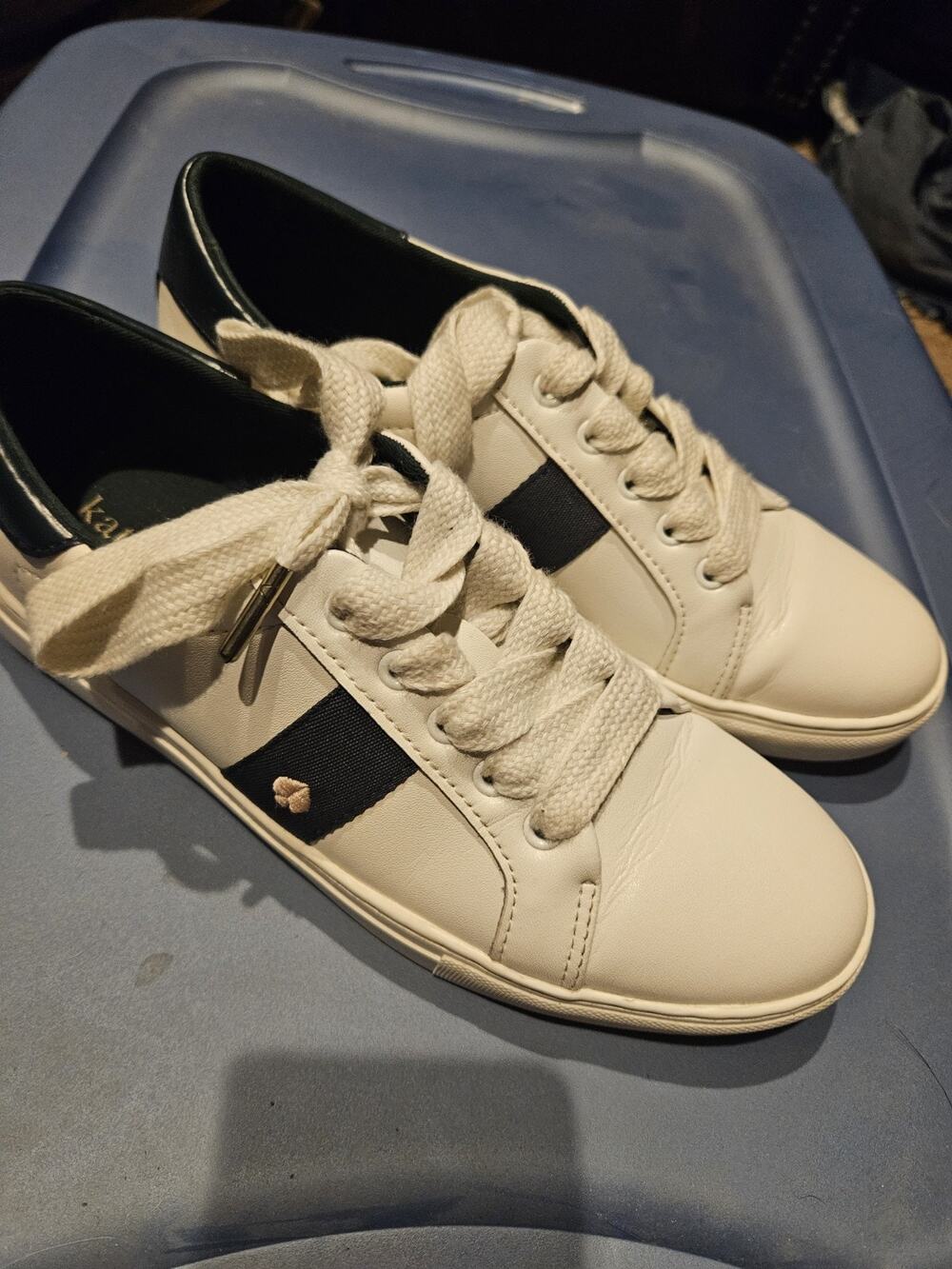 Kate Spade New York Iggy White Green Leather Lace Up Sneakers Womens 7B